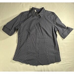 Talbots Navy Polka Dot‎ Button Down blouse womens 12 New